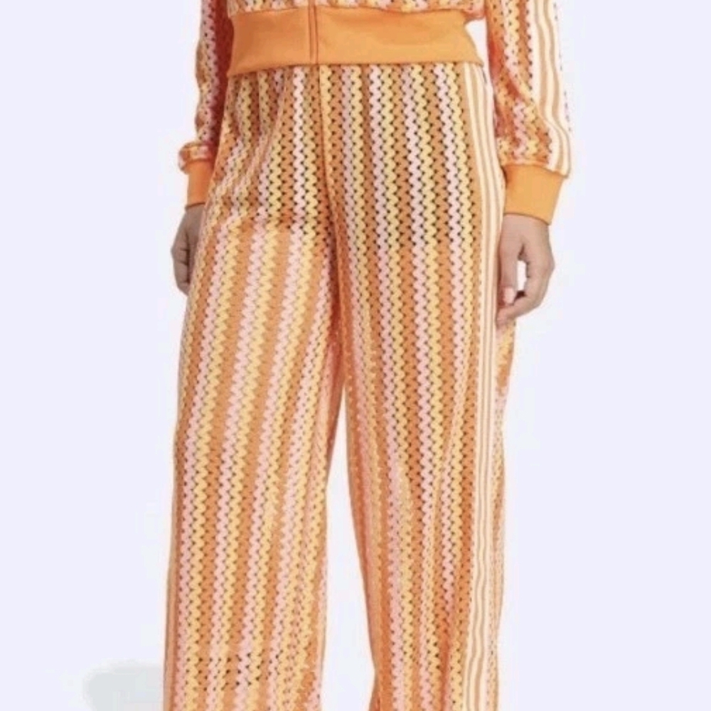 adidas Orange Crochet-Pattern Wide Leg Pants